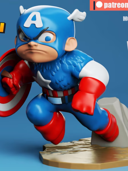 Captain America Chibi 3D Model - Chibi Marvel Comics STL Files
