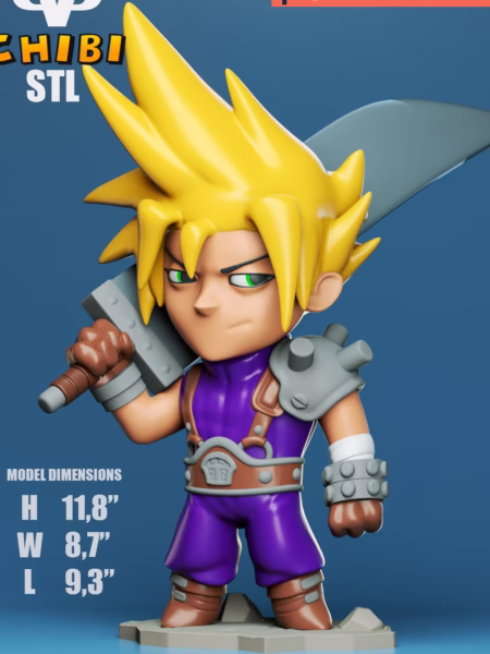 Cloud Strife Chibi 3D Model - Chibi Video Games STL Files