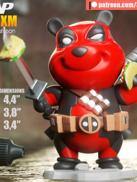 DeadPooh Chibi 3D Model - Chibi Panda DeadPool STL File