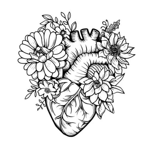 Anatomical Flroal Heart Silhouette SVG Design | SVG Files for Cricut & Print
