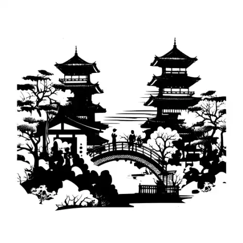 Ancient Japanese Village Silhouette SVG Design | SVG Files for Cricut & Print