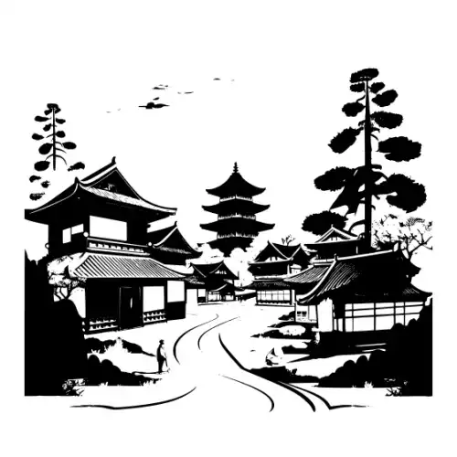 Ancient Japanese Village Silhouette SVG Design | SVG Files for Cricut & Print