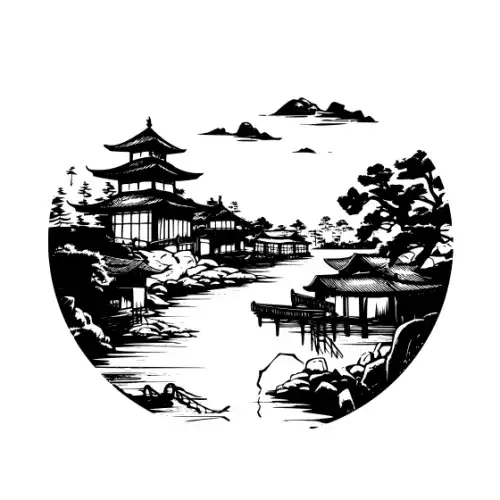 Ancient Japanese Village Silhouette SVG Design | SVG Files for Cricut & Print