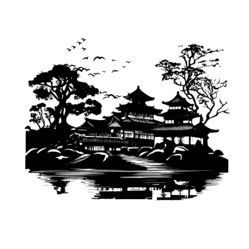 Ancient Japanese Village Silhouette SVG Design | SVG Files for Cricut & Print
