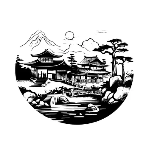 Ancient Japanese Village Silhouette SVG Design | SVG Files for Cricut & Print