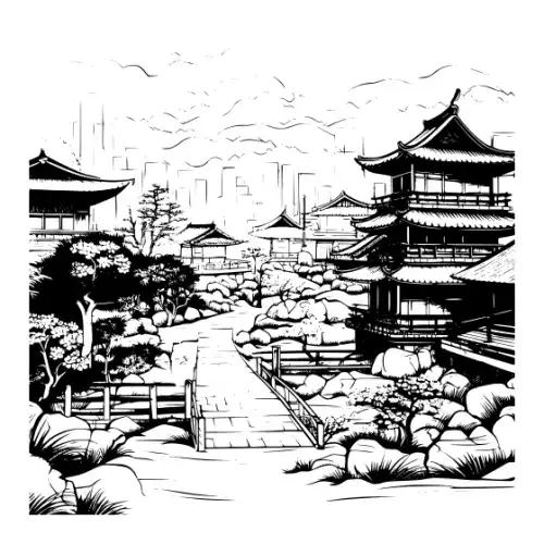 Ancient Japanese Village Silhouette SVG Design | SVG Files for Cricut & Print