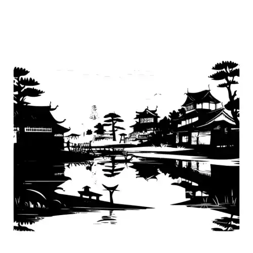 Ancient Japanese Village Silhouette SVG Design | SVG Files for Cricut & Print