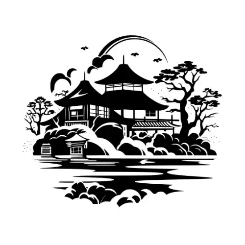 Ancient Japanese Village Silhouette SVG Design | SVG Files for Cricut & Print