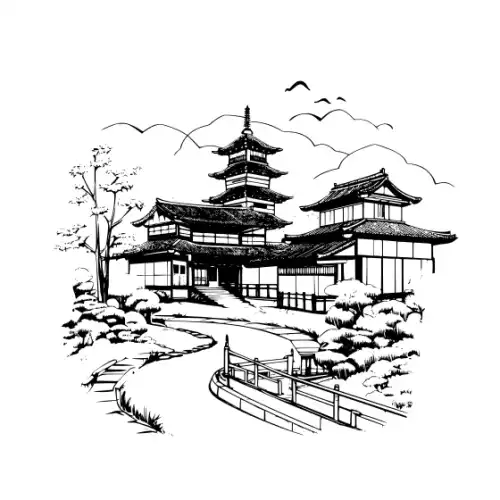 Ancient Japanese Village Silhouette SVG Design | SVG Files for Cricut & Print