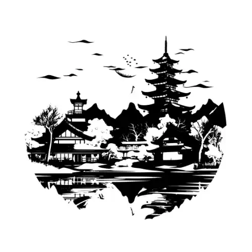 Ancient Japanese Village Silhouette SVG Design | SVG Files for Cricut & Print