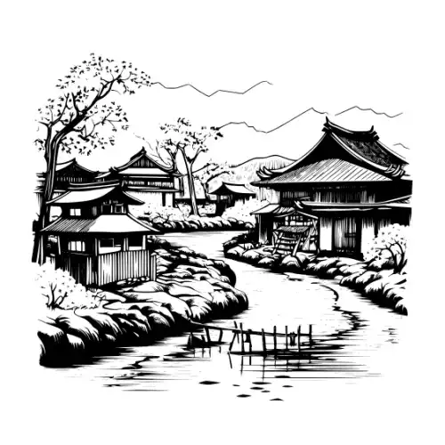 Ancient Japanese Village Silhouette SVG Design | SVG Files for Cricut & Print