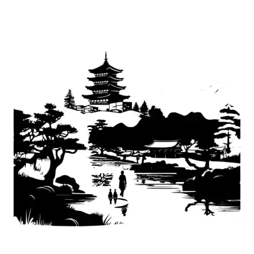 Ancient Japanese Village Silhouette SVG Design | SVG Files for Cricut & Print
