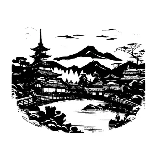 Ancient Japanese Village Silhouette SVG Design | SVG Files for Cricut & Print