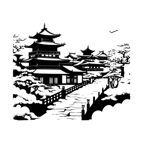 Ancient Japanese Village Silhouette SVG Design | SVG Files for Cricut & Print