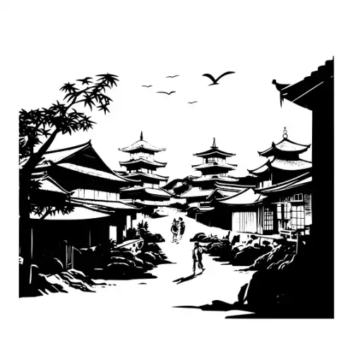 Ancient Japanese Village Silhouette SVG Design | SVG Files for Cricut & Print