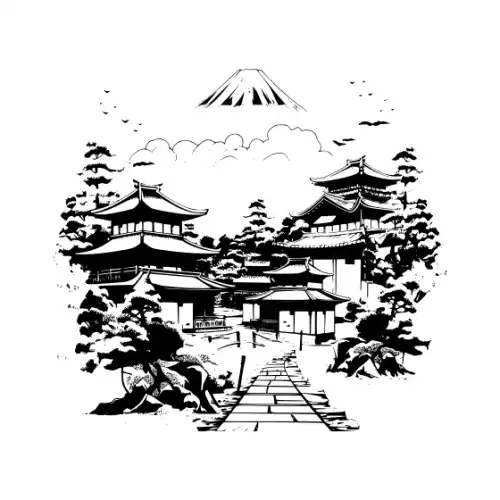 Ancient Japanese Village Silhouette SVG Design | SVG Files for Cricut & Print