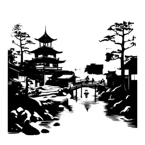 Ancient Japanese Village Silhouette SVG Design | SVG Files for Cricut & Print