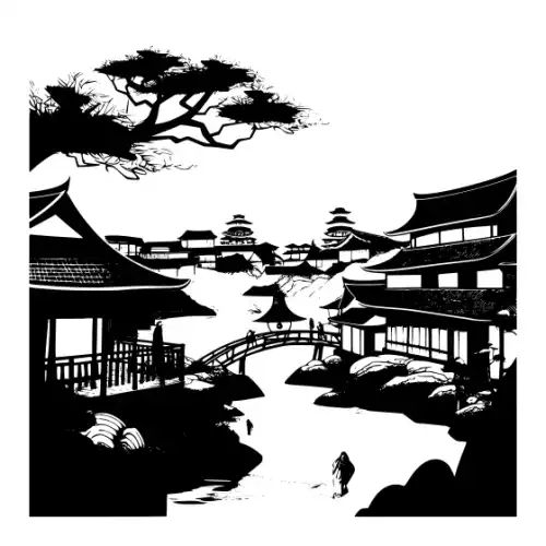 Ancient Japanese Village Silhouette SVG Design | SVG Files for Cricut & Print