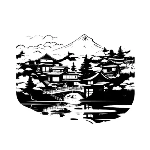Ancient Japanese Village Silhouette SVG Design | SVG Files for Cricut & Print