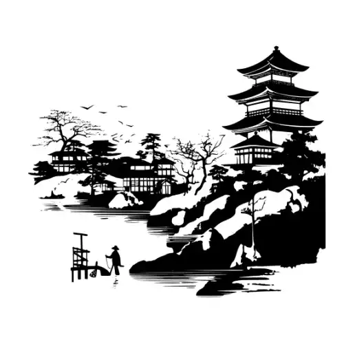 Ancient Japanese Village Silhouette SVG Design | SVG Files for Cricut & Print
