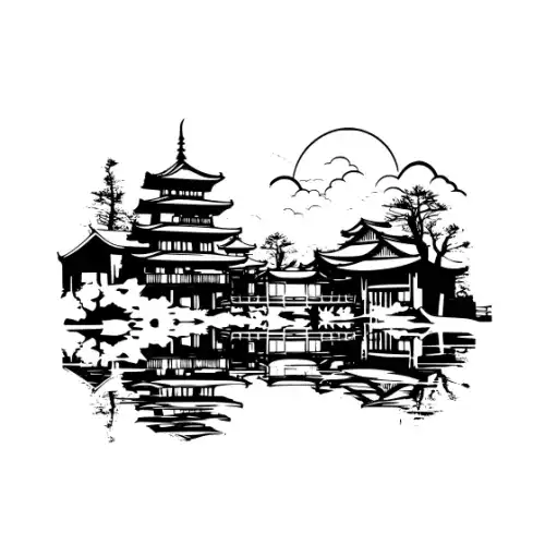 Ancient Japanese Village Silhouette SVG Design | SVG Files for Cricut & Print