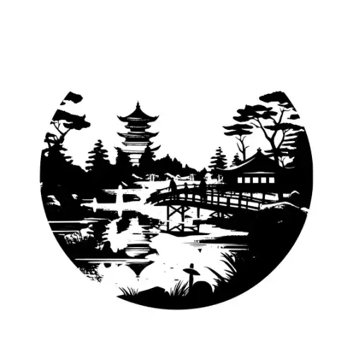 Ancient Japanese Village Silhouette SVG Design | SVG Files for Cricut & Print