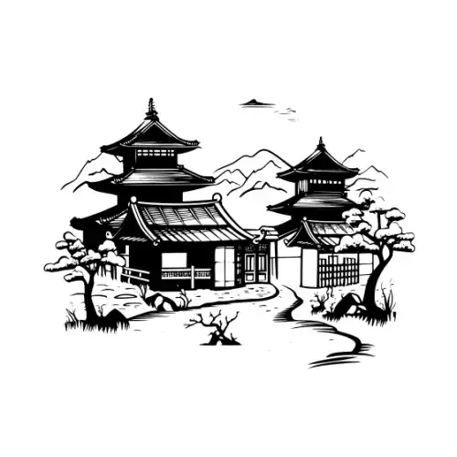 Ancient Japanese Village Silhouette SVG Design | SVG Files for Cricut & Print