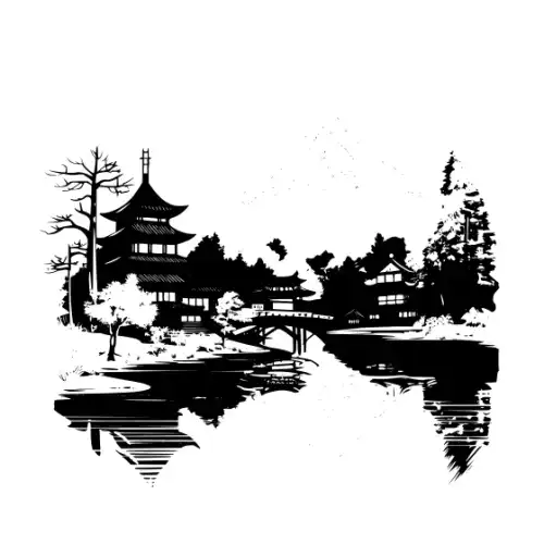 Ancient Japanese Village Silhouette SVG Design | SVG Files for Cricut & Print