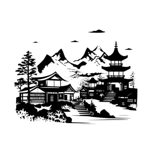 Ancient Japanese Village Silhouette SVG Design | SVG Files for Cricut & Print