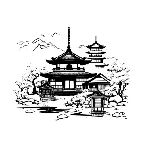 Ancient Japanese Village Silhouette SVG Design | SVG Files for Cricut & Print