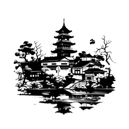 Ancient Japanese Village Silhouette SVG Design | SVG Files for Cricut & Print