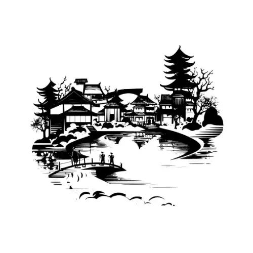 Ancient Japanese Village Silhouette SVG Design | SVG Files for Cricut & Print