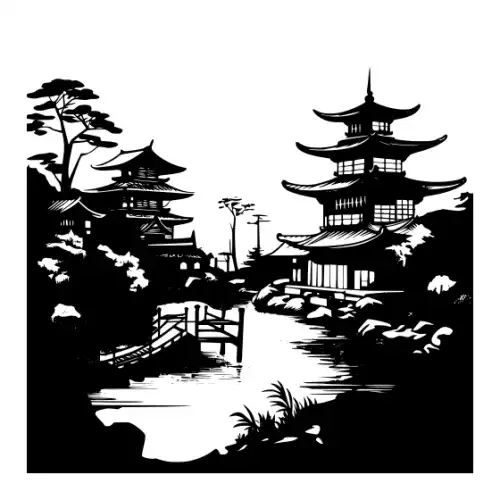 Ancient Japanese Village Silhouette SVG Design | SVG Files for Cricut & Print