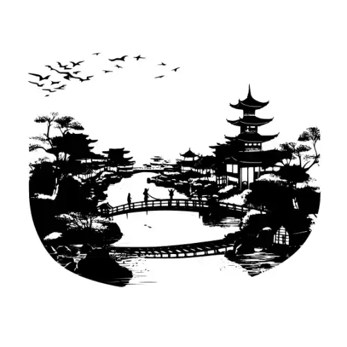 Ancient Japanese Village Silhouette SVG Design | SVG Files for Cricut & Print