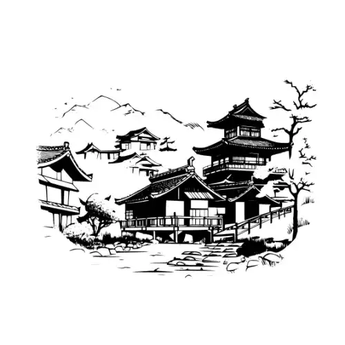 Ancient Japanese Village Silhouette SVG Design | SVG Files for Cricut & Print