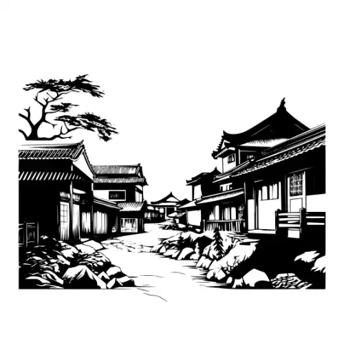 Ancient Japanese Village Silhouette SVG Design | SVG Files for Cricut & Print