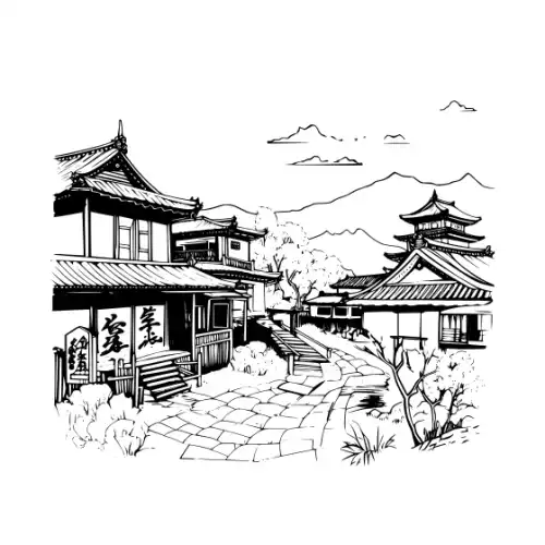 Ancient Japanese Village Silhouette SVG Design | SVG Files for Cricut & Print