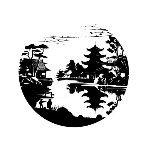 Ancient Japanese Village Silhouette SVG Design | SVG Files for Cricut & Print