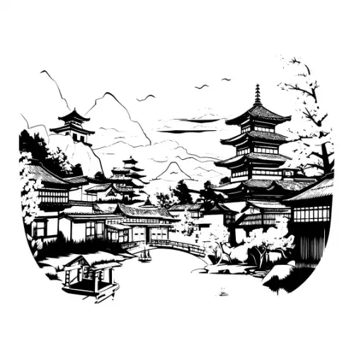 Ancient Japanese Village Silhouette SVG Design | SVG Files for Cricut & Print