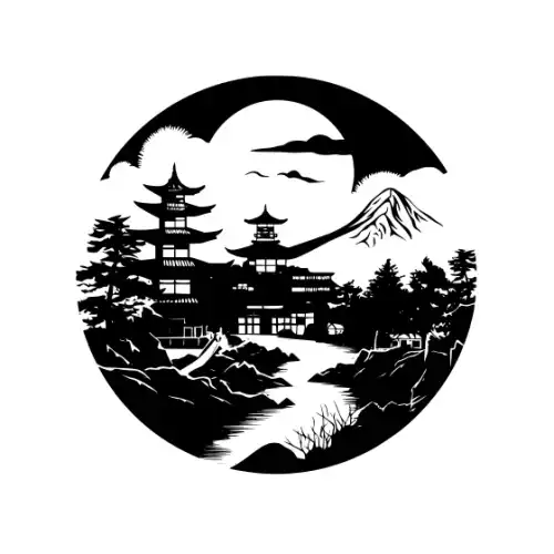 Ancient Japanese Village Silhouette SVG Design | SVG Files for Cricut & Print