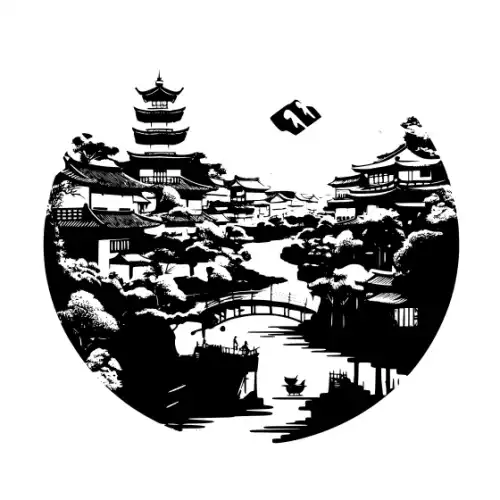 Ancient Japanese Village Silhouette SVG Design | SVG Files for Cricut & Print