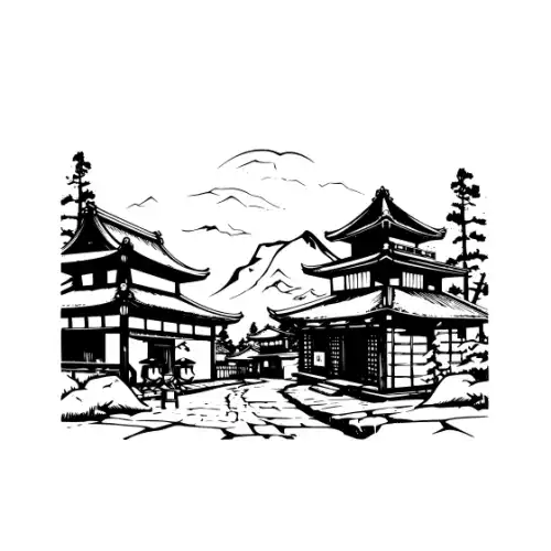Ancient Japanese Village Silhouette SVG Design | SVG Files for Cricut & Print
