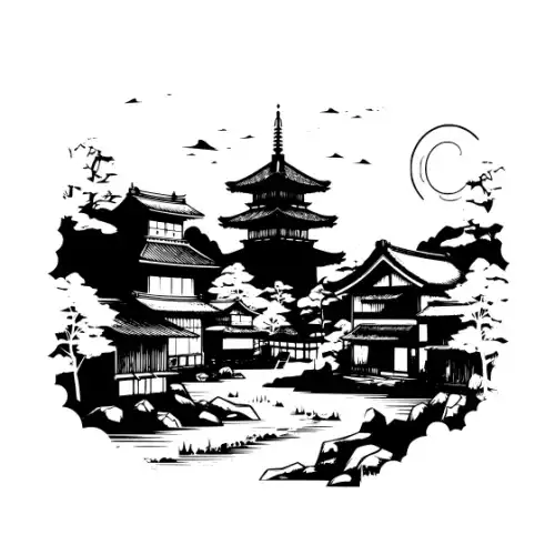 Ancient Japanese Village Silhouette SVG Design | SVG Files for Cricut & Print