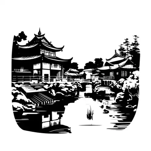 Ancient Japanese Village Silhouette SVG Design | SVG Files for Cricut & Print