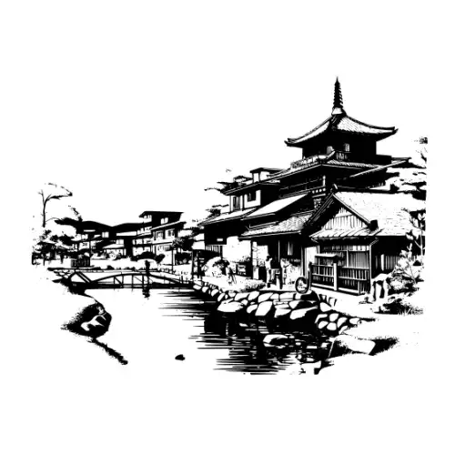 Ancient Japanese Village Silhouette SVG Design | SVG Files for Cricut & Print
