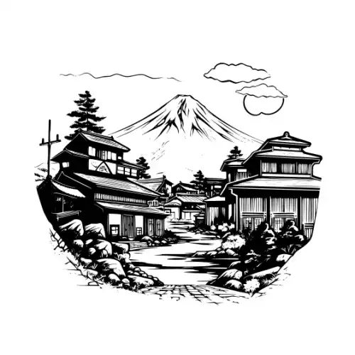 Ancient Japanese Village Silhouette SVG Design | SVG Files for Cricut & Print