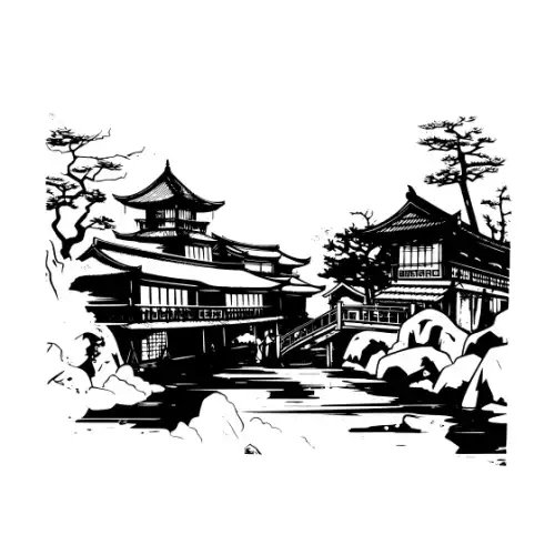 Ancient Japanese Village Silhouette SVG Design | SVG Files for Cricut & Print