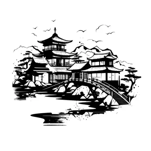 Ancient Japanese Village Silhouette SVG Design | SVG Files for Cricut & Print