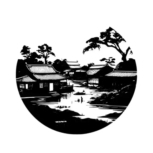 Ancient Japanese Village Silhouette SVG Design | SVG Files for Cricut & Print