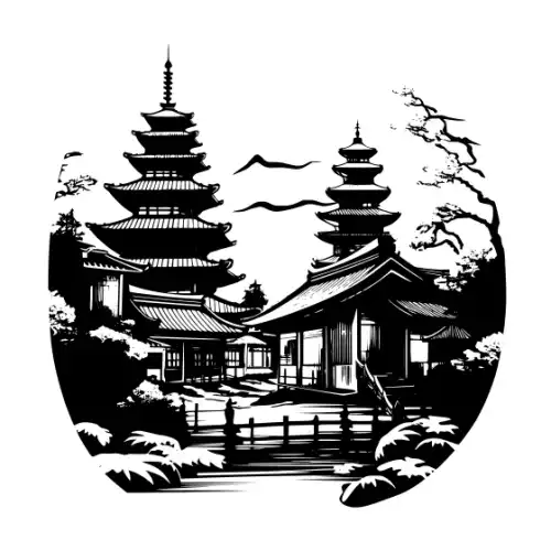 Ancient Japanese Village Silhouette SVG Design | SVG Files for Cricut & Print